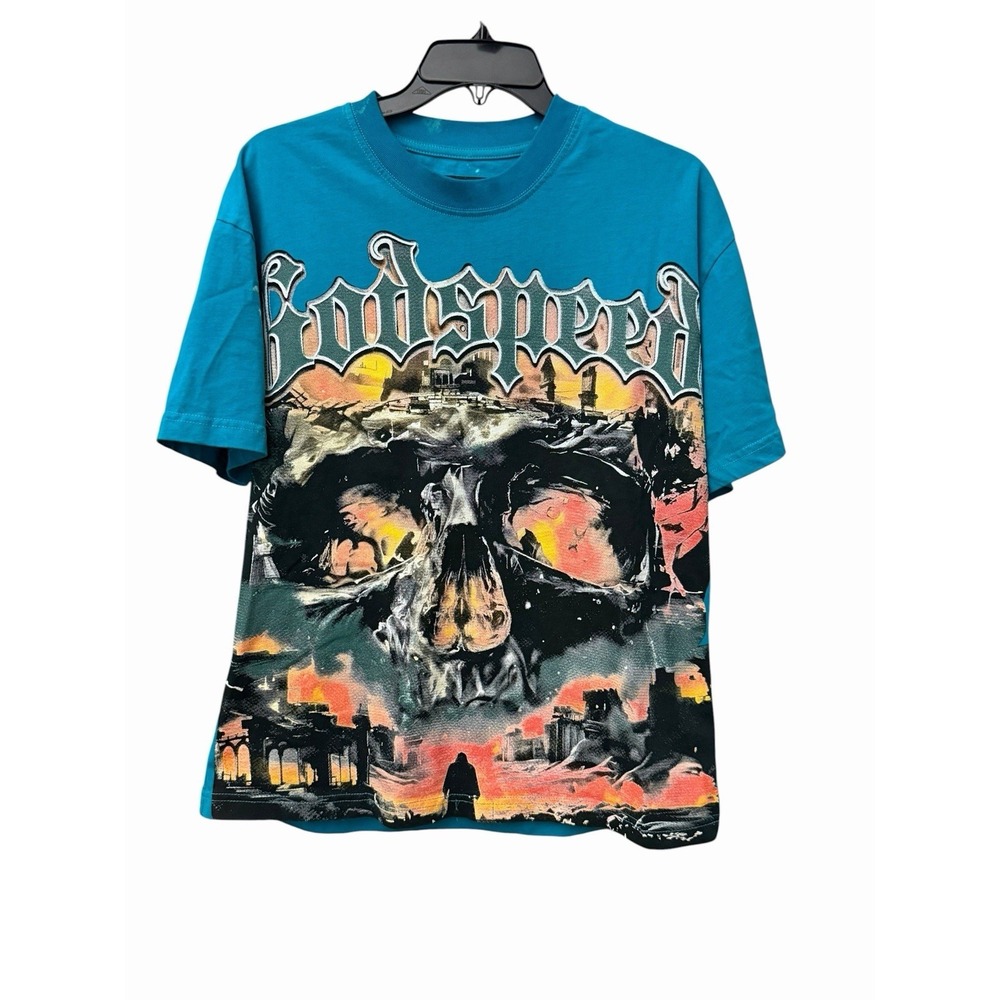 Godspeed Rarity Collection 215/555 Skull Graphic T Shirt Teal Size Small #AAA4-4